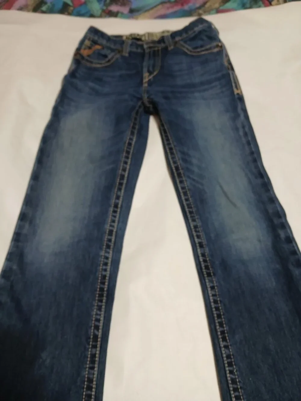 Ariat Denim B5 Slim Straight Boys Size 14 Western Cowboy Blue Jeans Embroidered
